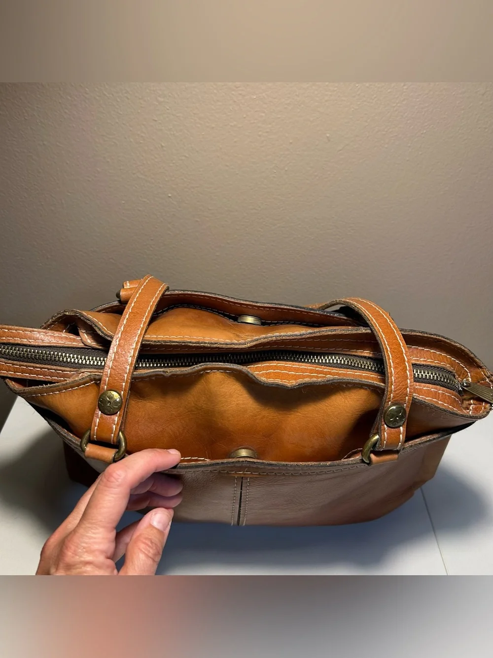 Patricia Nash Poppy Tote Heritage Shoulder Bag Tote Italian Leather Brown